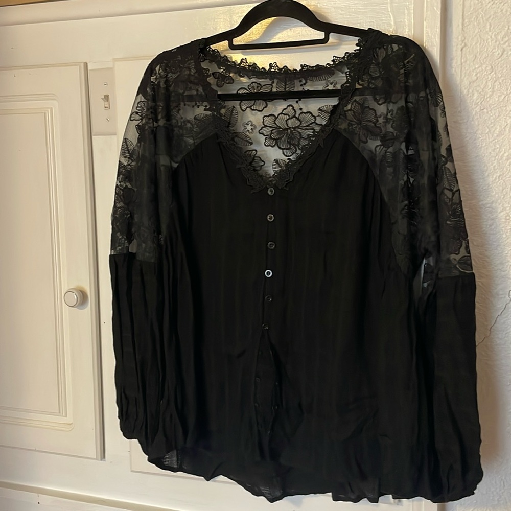 Black Buttoned Pleated Blouse